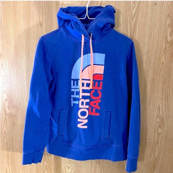 The North Face Blue Logo Pullover Hoodie with Orange Accents - Picture 2 of 5